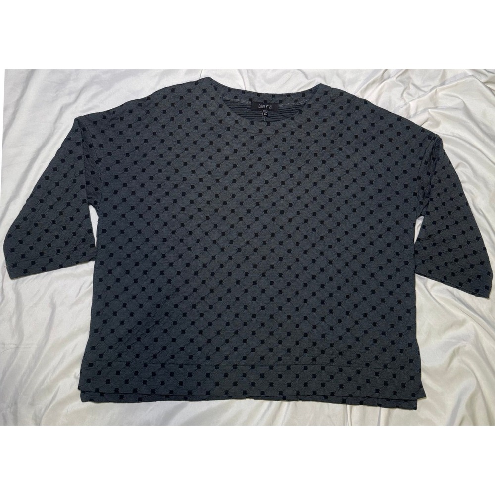 Comfy USA Textured Knit Boxy Top Womens XS Grey‎ Black Geometric Drop Shoulder